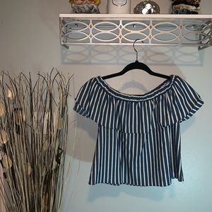 Off the shoulder blue stripped top